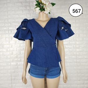 dark denim blue medium formal blouse